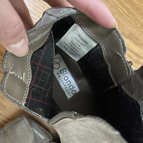 BLONDO neutral suede leather tan side zip waterproof ankle boots size US 9.5 - Picture 6 of 9